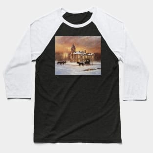 Church In The Snow Oil on Canvas Baseball T-Shirt